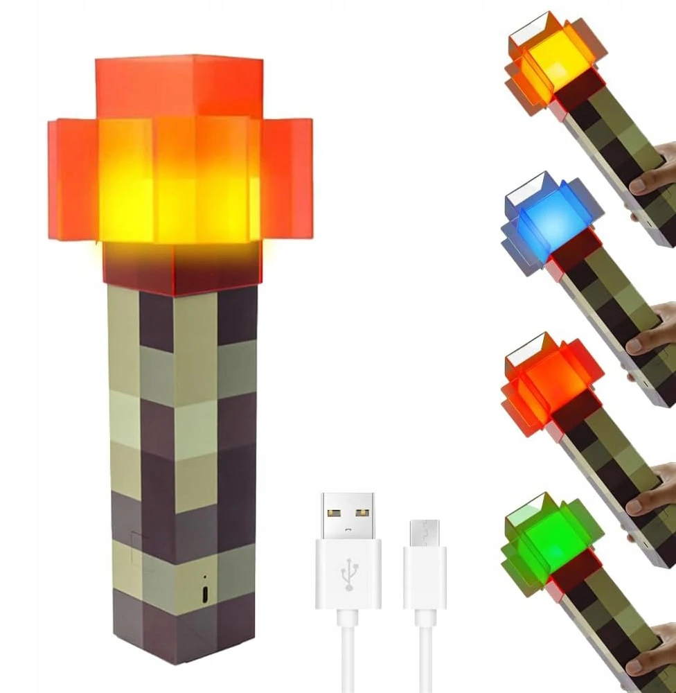 Bez Marki Minecraft Torche Led Lempa, 4 Spalvos, Usb Įkrovimas, 31cm