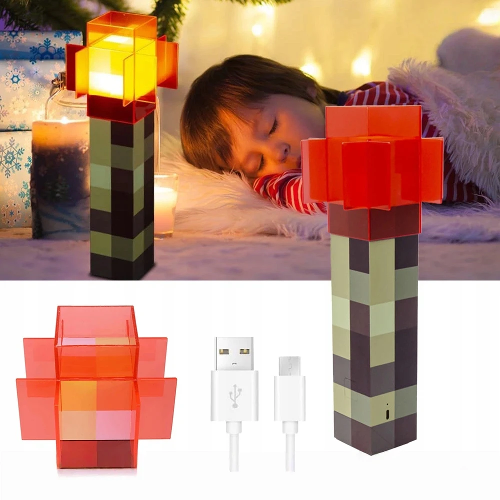 Bez Marki Minecraft Torche Led Lempa, 4 Spalvos, Usb Įkrovimas, 31cm