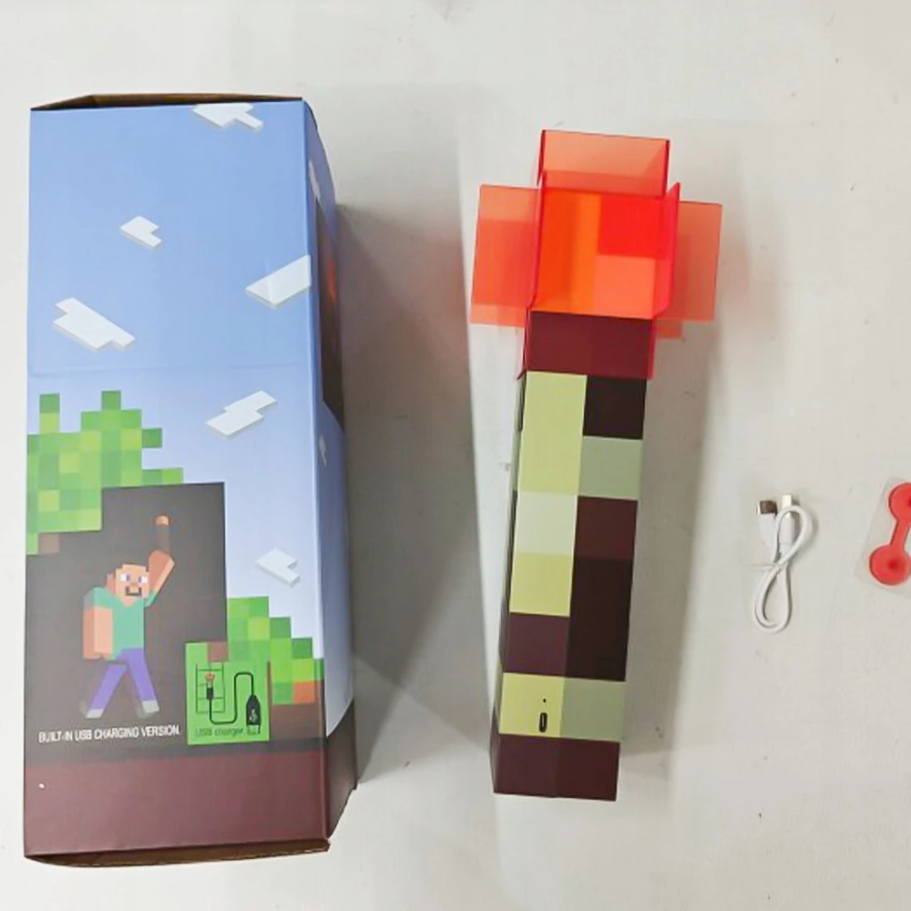 Bez Marki Minecraft Torche Led Lempa, 4 Spalvos, Usb Įkrovimas, 31cm
