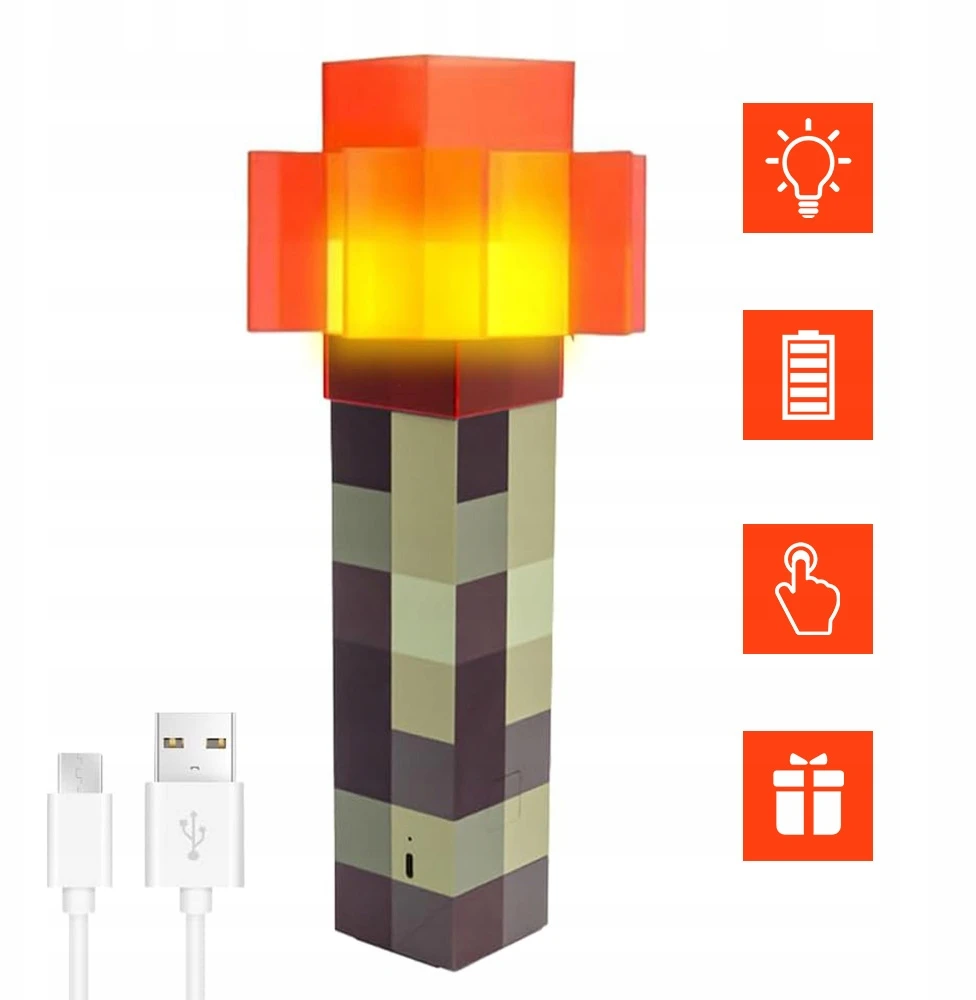Bez Marki Minecraft Torche Led Lempa, 4 Spalvos, Usb Įkrovimas, 31cm