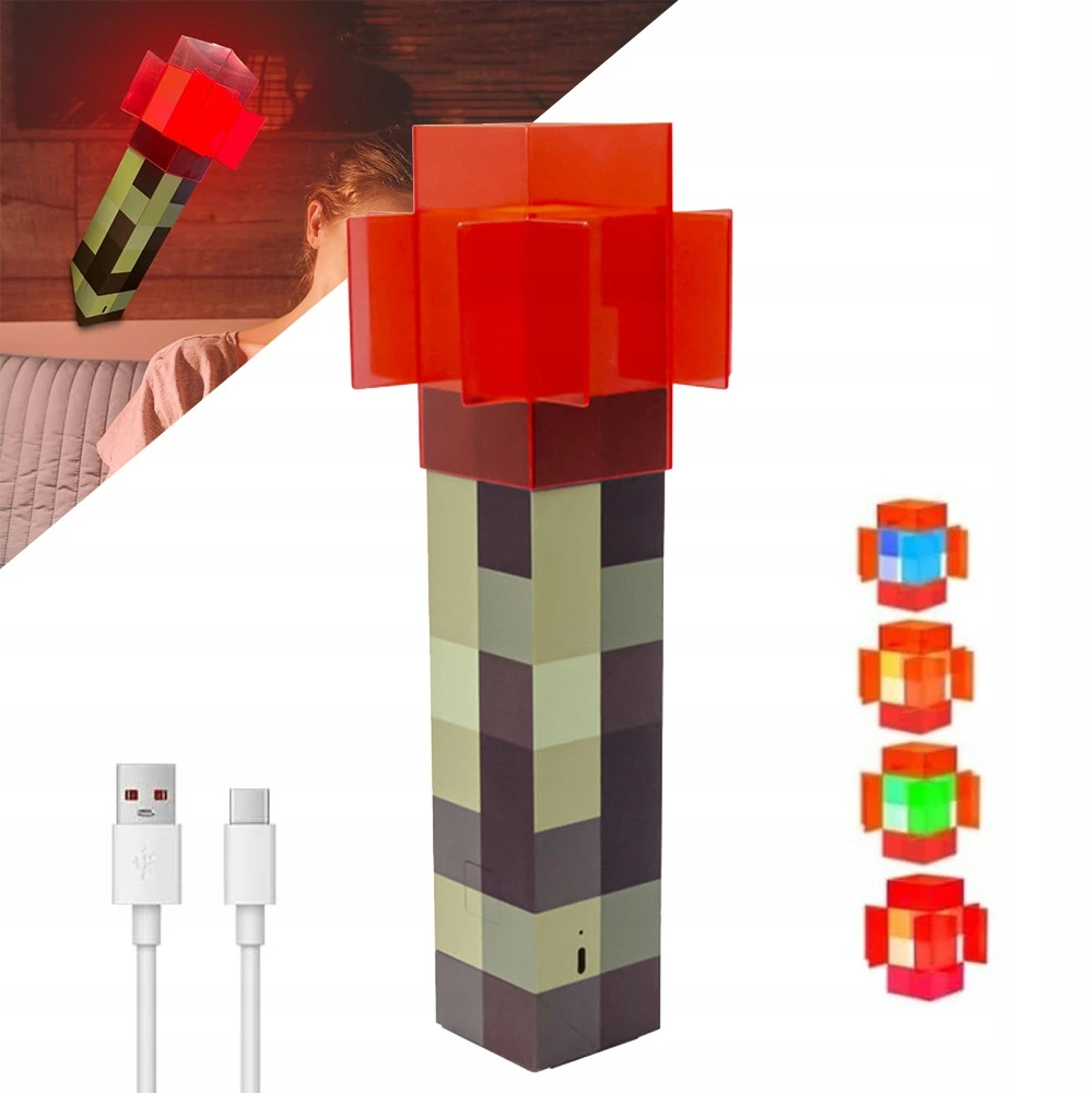 Bez Marki Minecraft Torche Led Lempa, 4 Spalvos, Usb Įkrovimas, 31cm