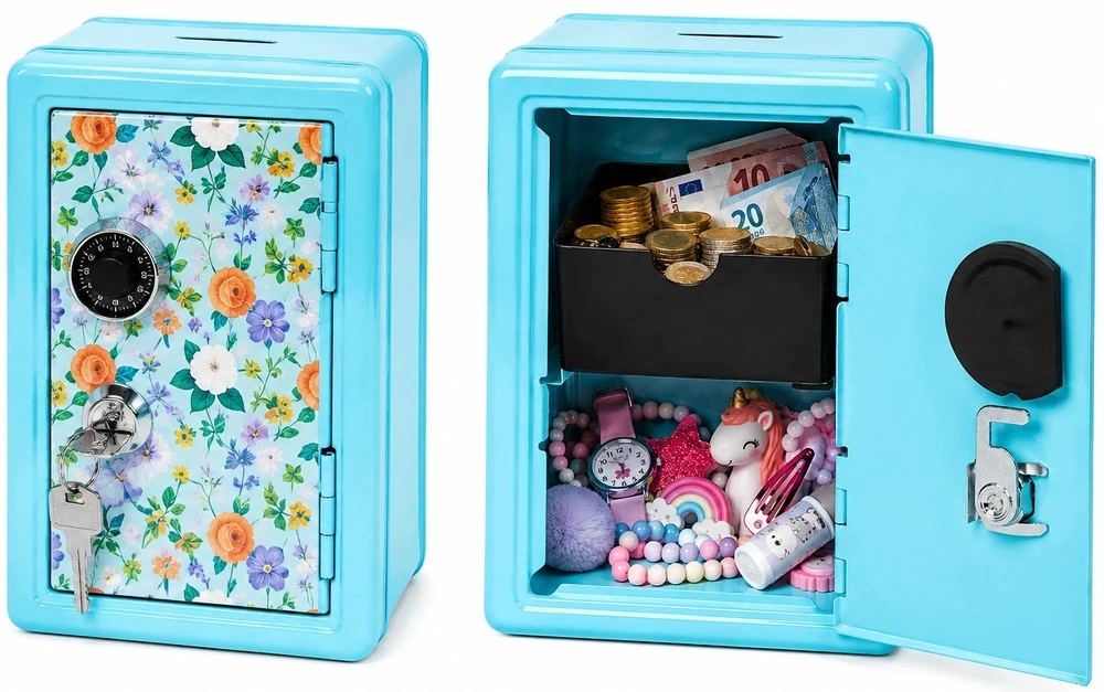 Bez Marki MINI SEJF SKARBONKA SZYFROWY ZAMEK KLUCZE dla DZIECI METALOWY 18x12cm