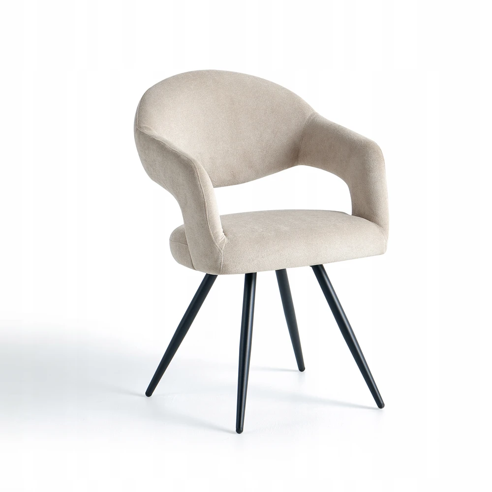 Bez Marki Minkšta valgomojo kėdė Šviesiai smėlio spalvos modernios juodos plieninės kojos