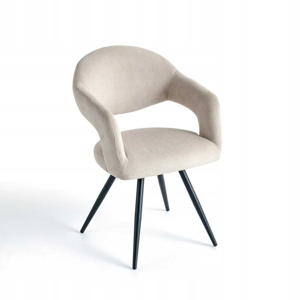 Bez Marki Minkšta valgomojo kėdė Šviesiai smėlio spalvos modernios juodos plieninės kojos
