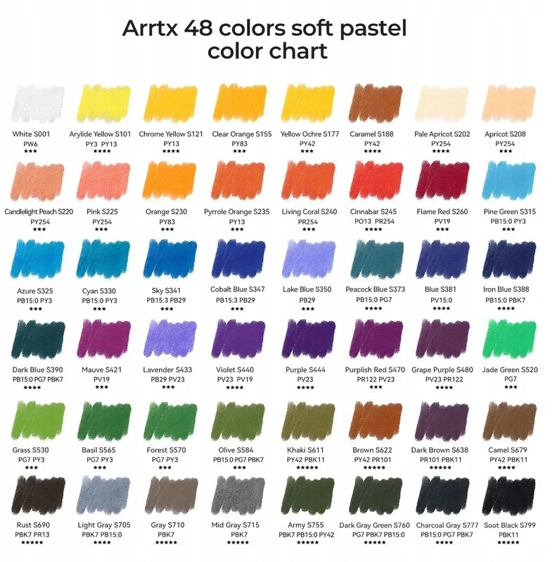 Minkštų pastelių rinkinys ARRTX, 48 spalvų