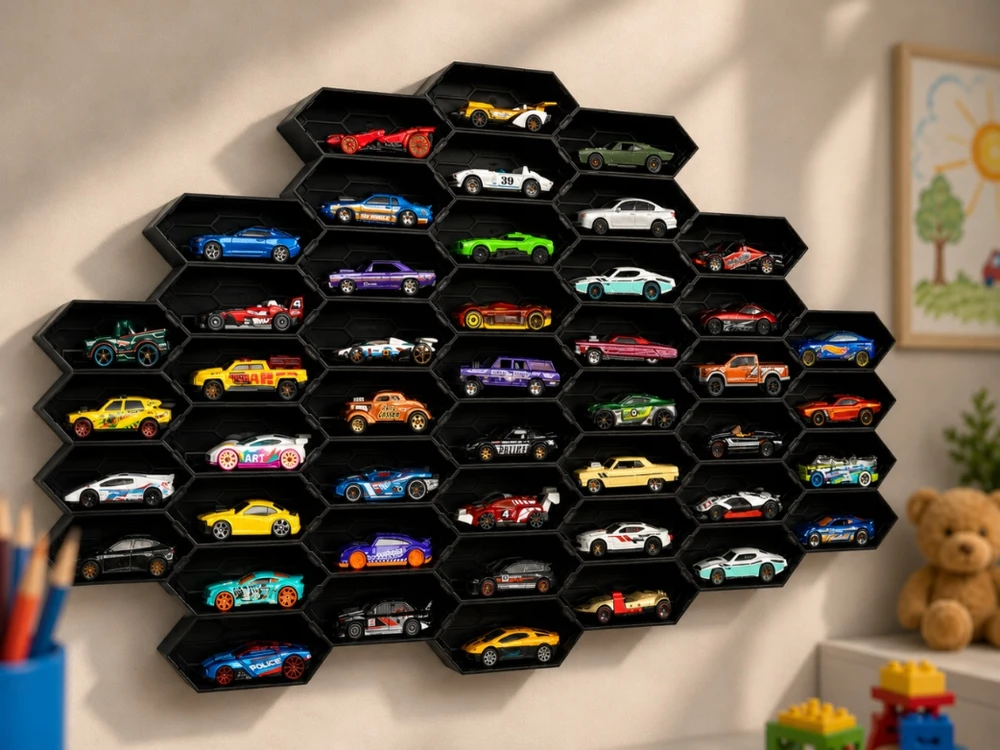 Bez Marki Modulinė lentynėlė HEXHIVE spyruoklėms 1:64 + FREE HOT WHEELS AUTO