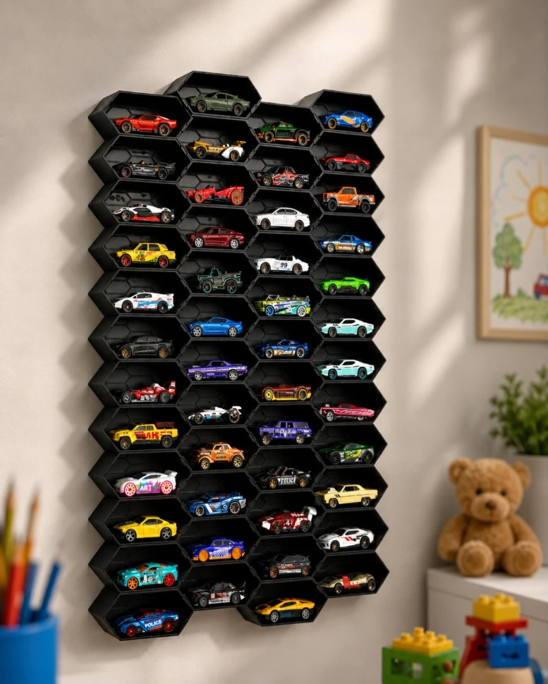 Bez Marki Modulinė lentynėlė HEXHIVE spyruoklėms 1:64 + FREE HOT WHEELS AUTO