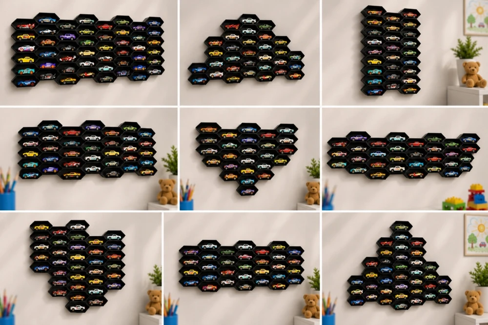 Bez Marki Modulinė lentynėlė HEXHIVE spyruoklėms 1:64 + FREE HOT WHEELS AUTO