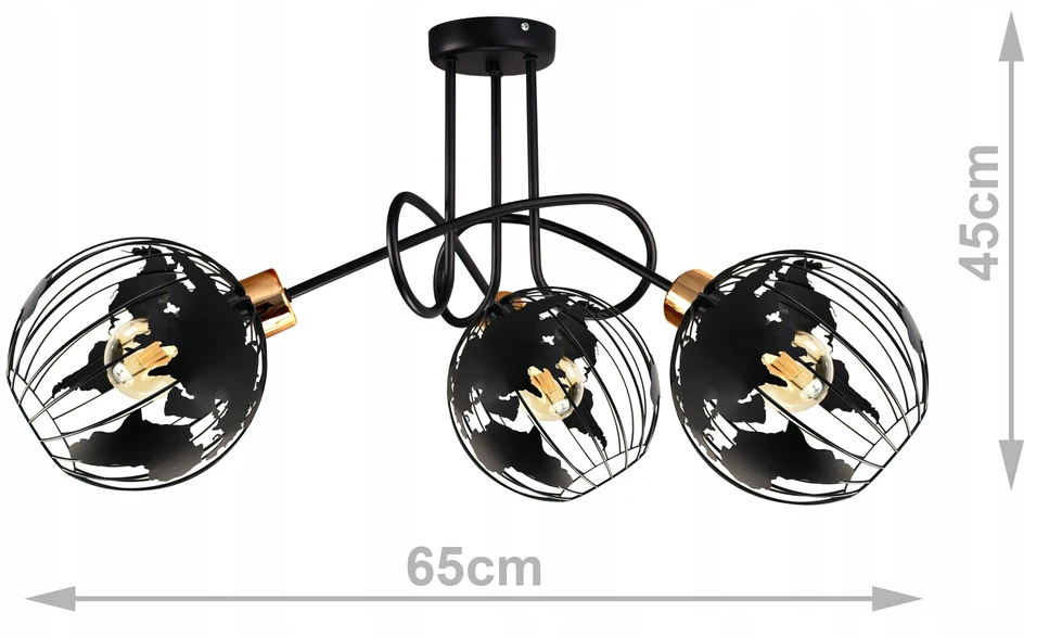 Bez Marki MŁODZIEŻOWA Lampa sufitowa wisząca żyrandol EDISON GLOBUS 3 juoda i miedź