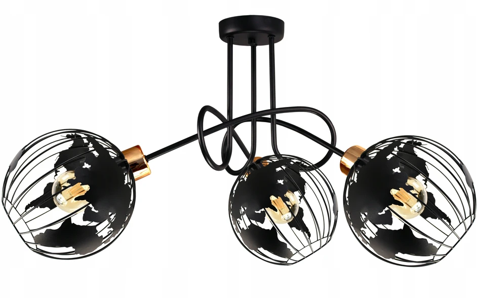 Bez Marki MŁODZIEŻOWA Lampa sufitowa wisząca żyrandol EDISON GLOBUS 3 juoda i miedź