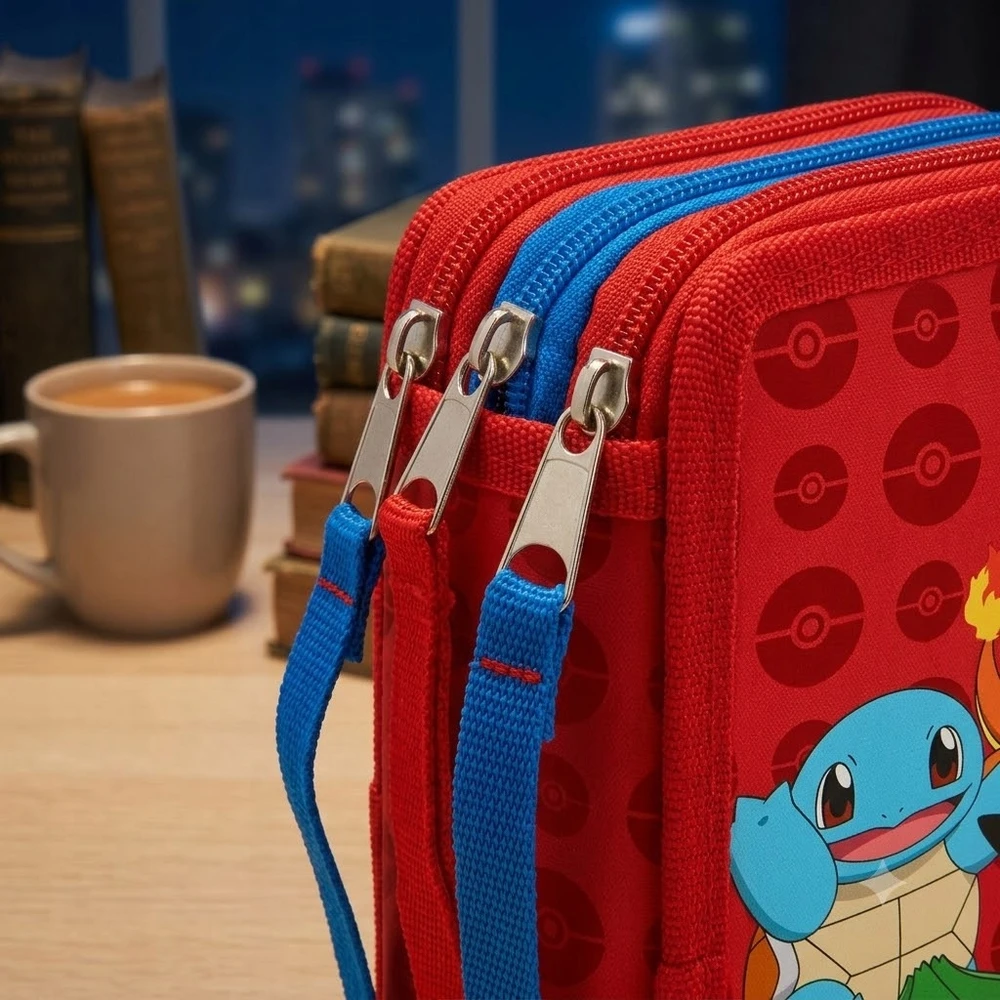 Bez Marki Mokyklinis penalas su Pokemon įranga, trivietis, 3 skyreliai, 39 ELEMENTAI