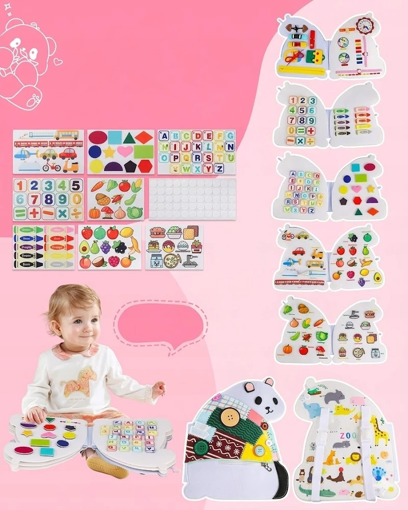 Bez Marki Montessori jutiminė manipuliavimo knyga, lenta, mokomasis žaislas
