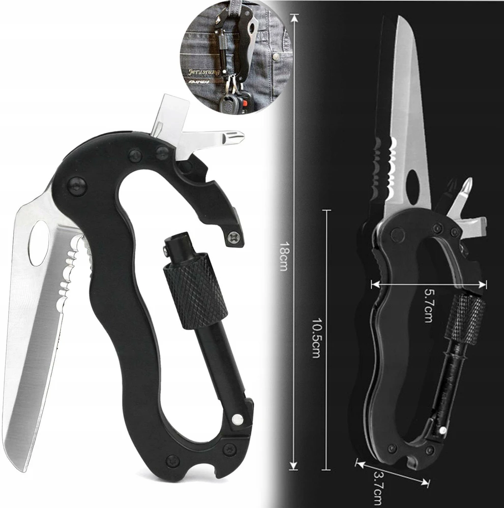 Bez Marki MULTITOOL SHARP KARABININĖ PEILIS 6IN1 SURVIVAL