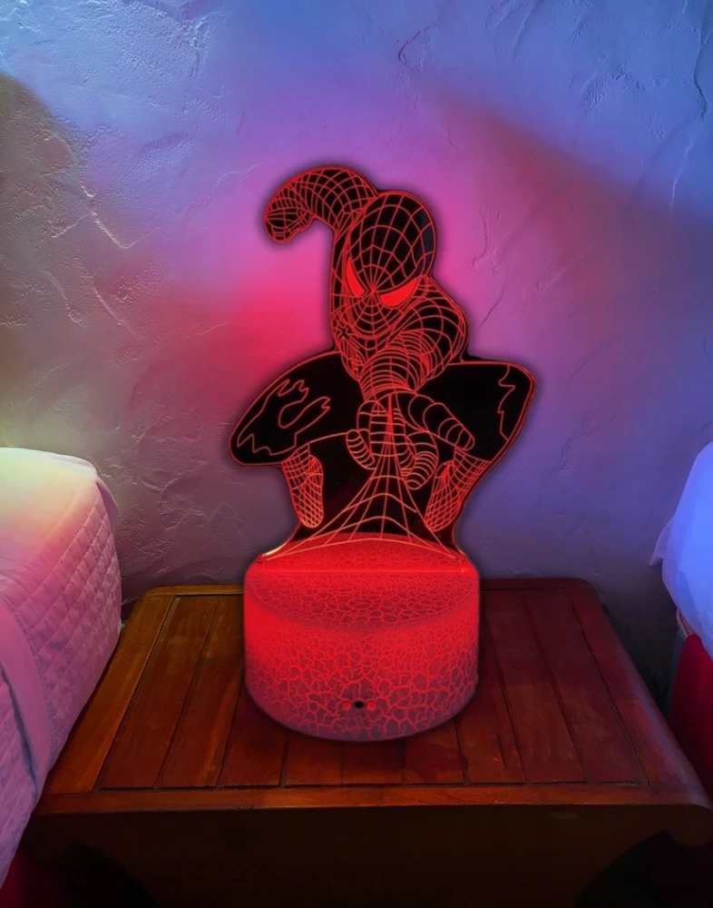 Bez Marki Naktinė lempa 3D BIURKO DLA DZIECI SPIDER MAN LED 7 KOLOR USB RGB Pultas