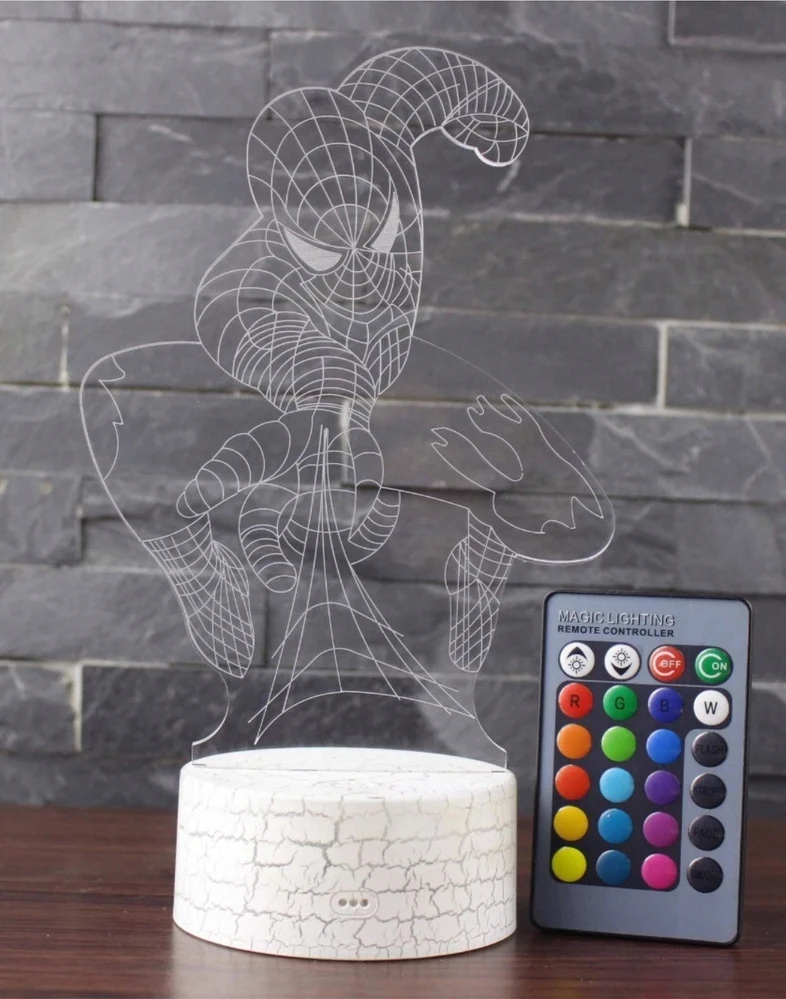 Bez Marki Naktinė lempa 3D BIURKO DLA DZIECI SPIDER MAN LED 7 KOLOR USB RGB Pultas