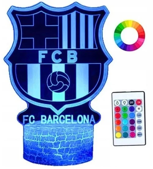 Bez Marki Naktinė lempa 3D FC BARCELONA HERB LED 16 KOLORÓW PODSTAWKA USB + Pultas