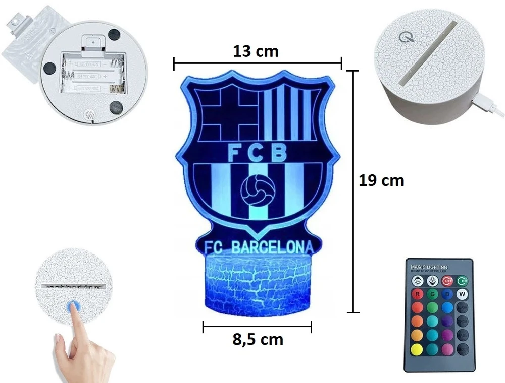Bez Marki Naktinė lempa 3D FC BARCELONA HERB LED 16 KOLORÓW PODSTAWKA USB + Pultas