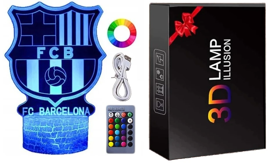 Bez Marki Naktinė lempa 3D FC BARCELONA HERB LED 16 KOLORÓW PODSTAWKA USB + Pultas