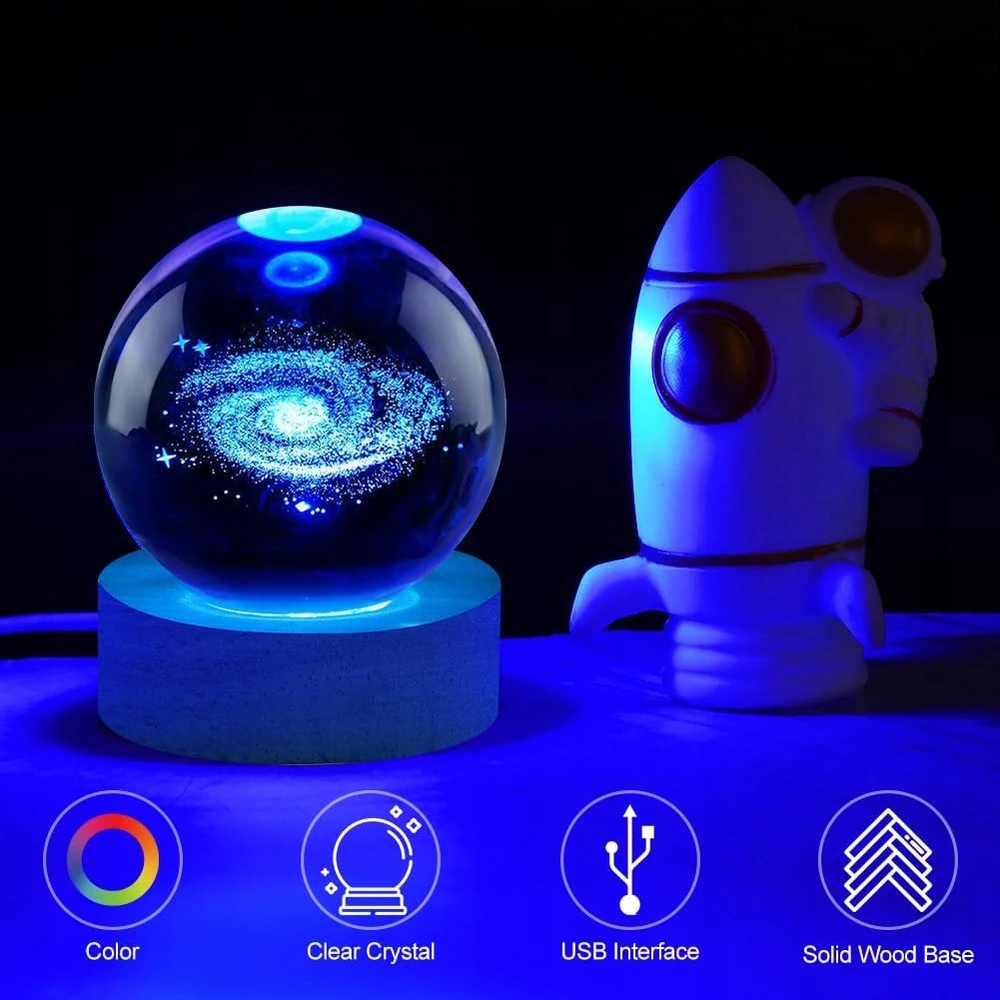 Bez Marki Naktinė lempa 3D KULA KRYSZTAŁOWA GALAKTYKA LED USB NIEBIEESKA