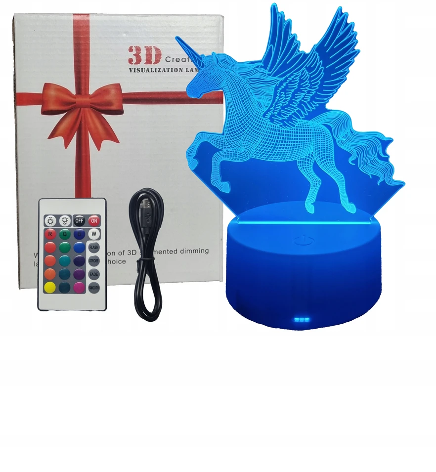 Bez Marki Naktinė lempa 3D LED JEDNOROŻEC UNICORN KOLORY + Pultas