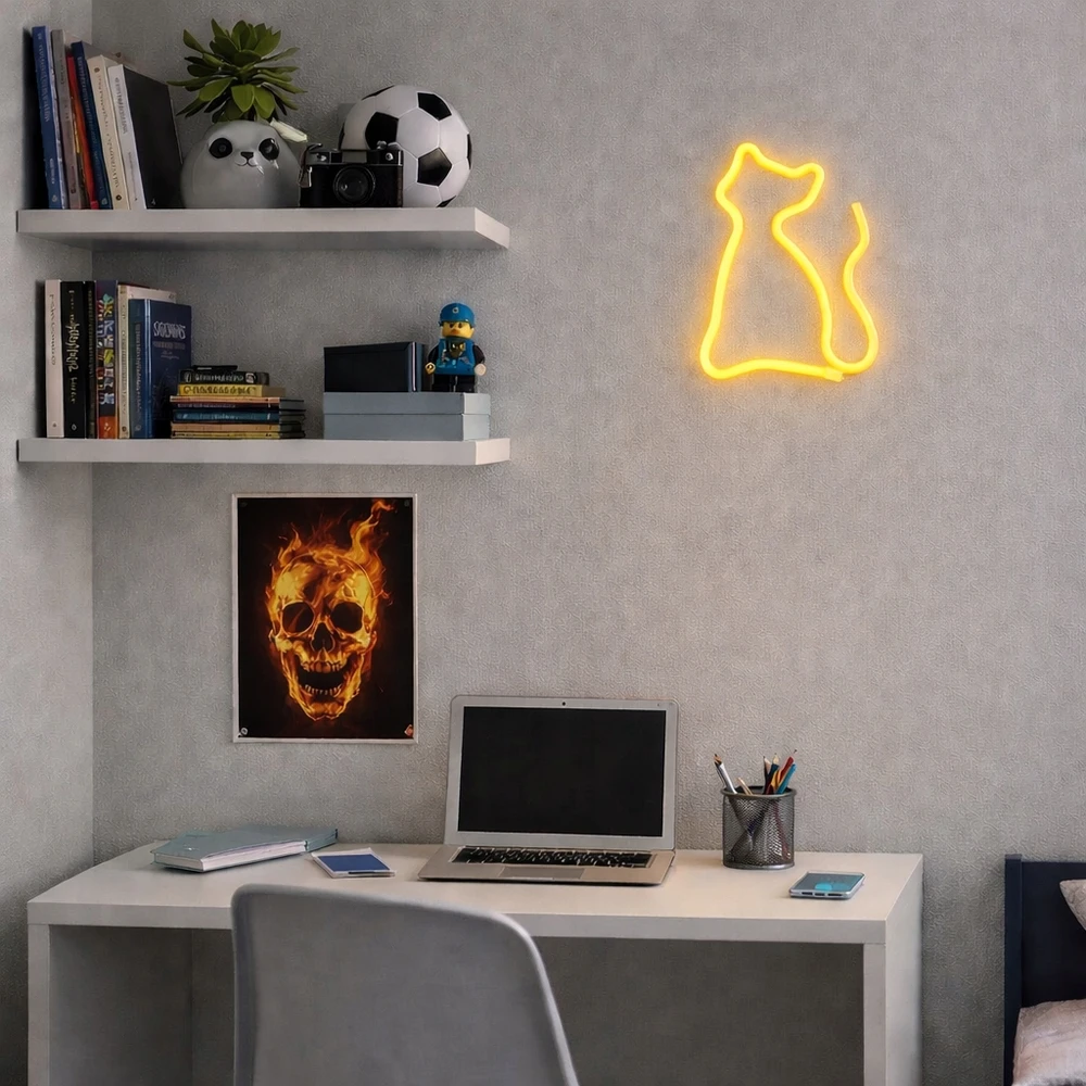 Bez Marki Naktinė lempa DZIECIĘCA NEON KOT OZDOBA LED CIEPŁY Baltas USB BATERIE