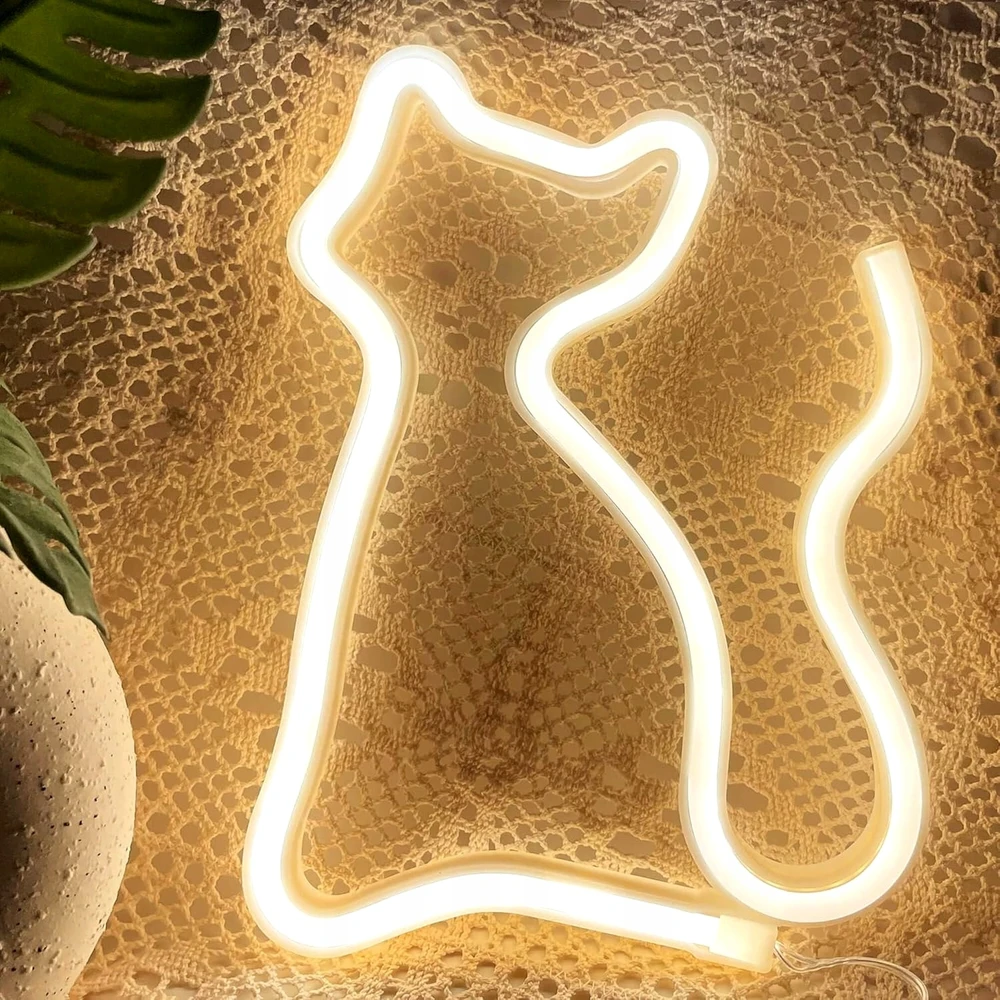 Bez Marki Naktinė lempa DZIECIĘCA NEON KOT OZDOBA LED CIEPŁY Baltas USB BATERIE