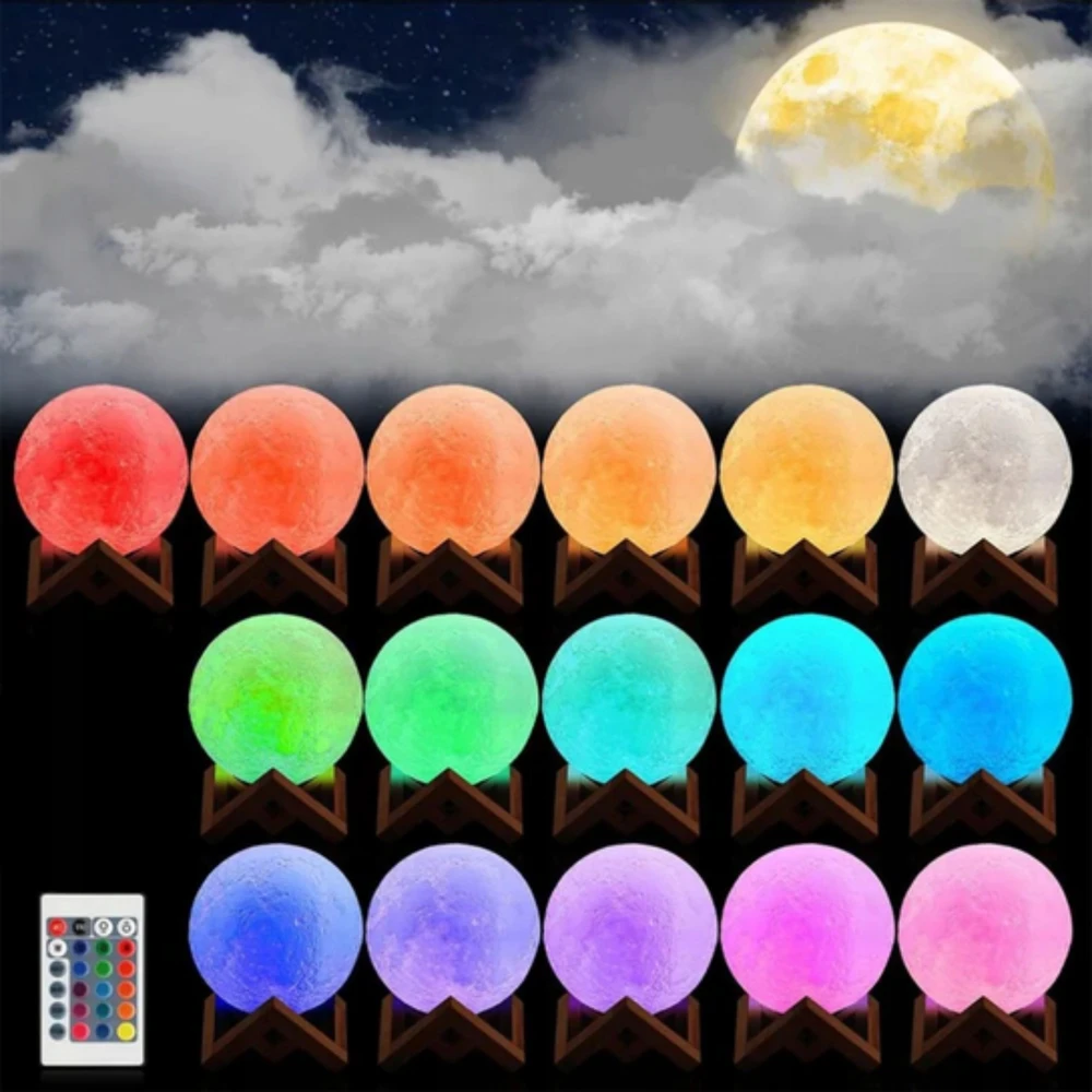 Bez Marki Naktinė lempa KSIĘŻYC 3D LED Pultas MOONLIGHT XXL LAMPA MOON DO SYPIALNI
