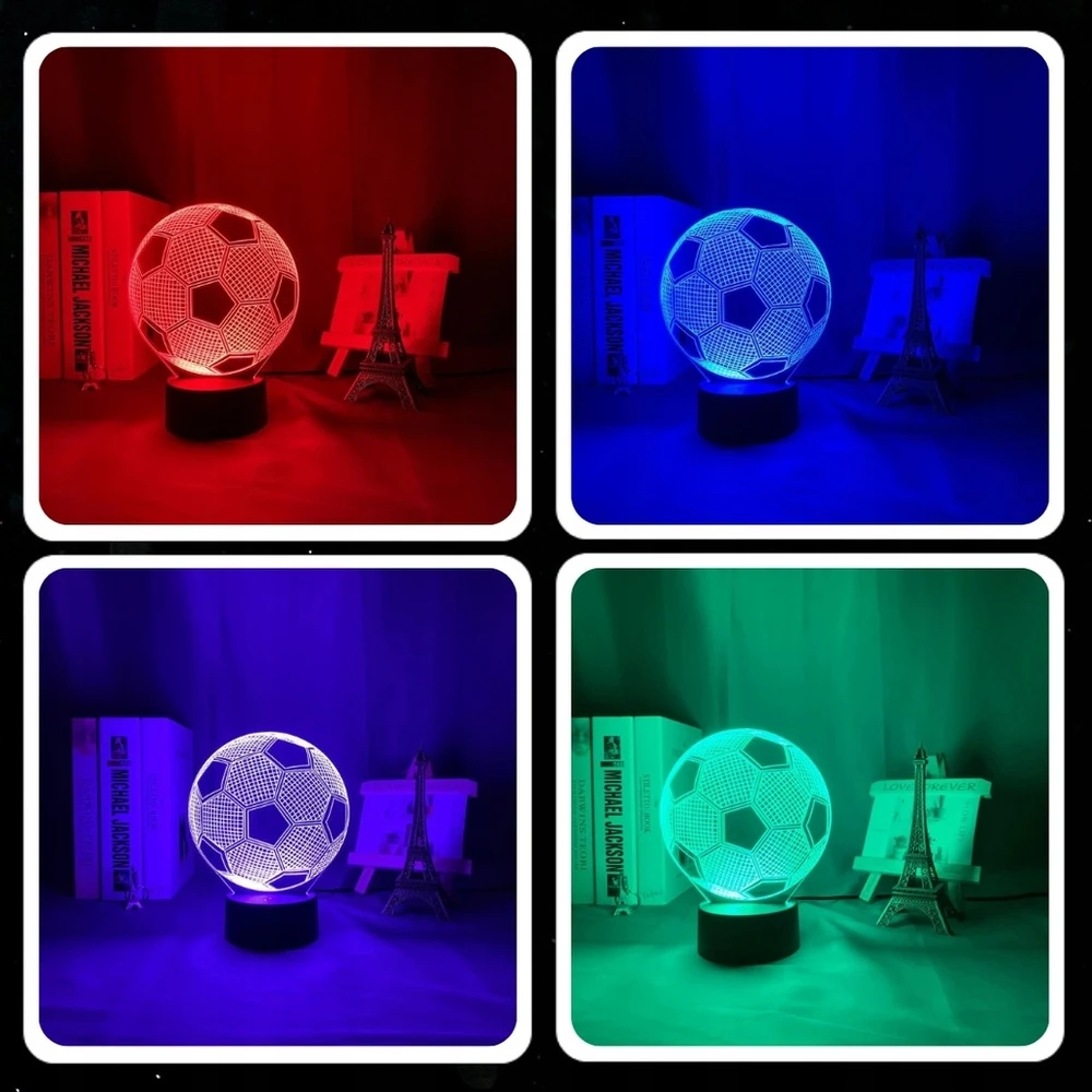 Bez Marki Naktinė lempa LED PIŁKA NOŻNA PIŁKARZ BIURKOWA 3D DLA DZIECI RGB LED + Pultas