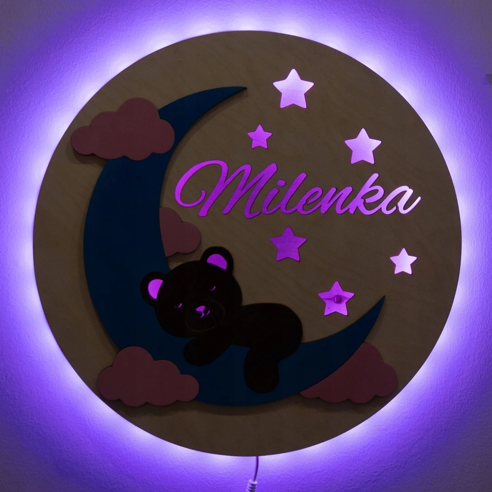 Bez Marki Naktinė lempa LED Z IMIENIEM DLA DZIECKA STEROWANA PILOTEM 16 KOLORÓW RGB