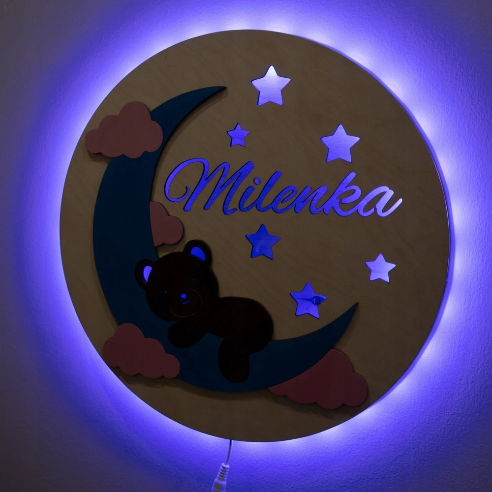 Bez Marki Naktinė lempa LED Z IMIENIEM DLA DZIECKA STEROWANA PILOTEM 16 KOLORÓW RGB
