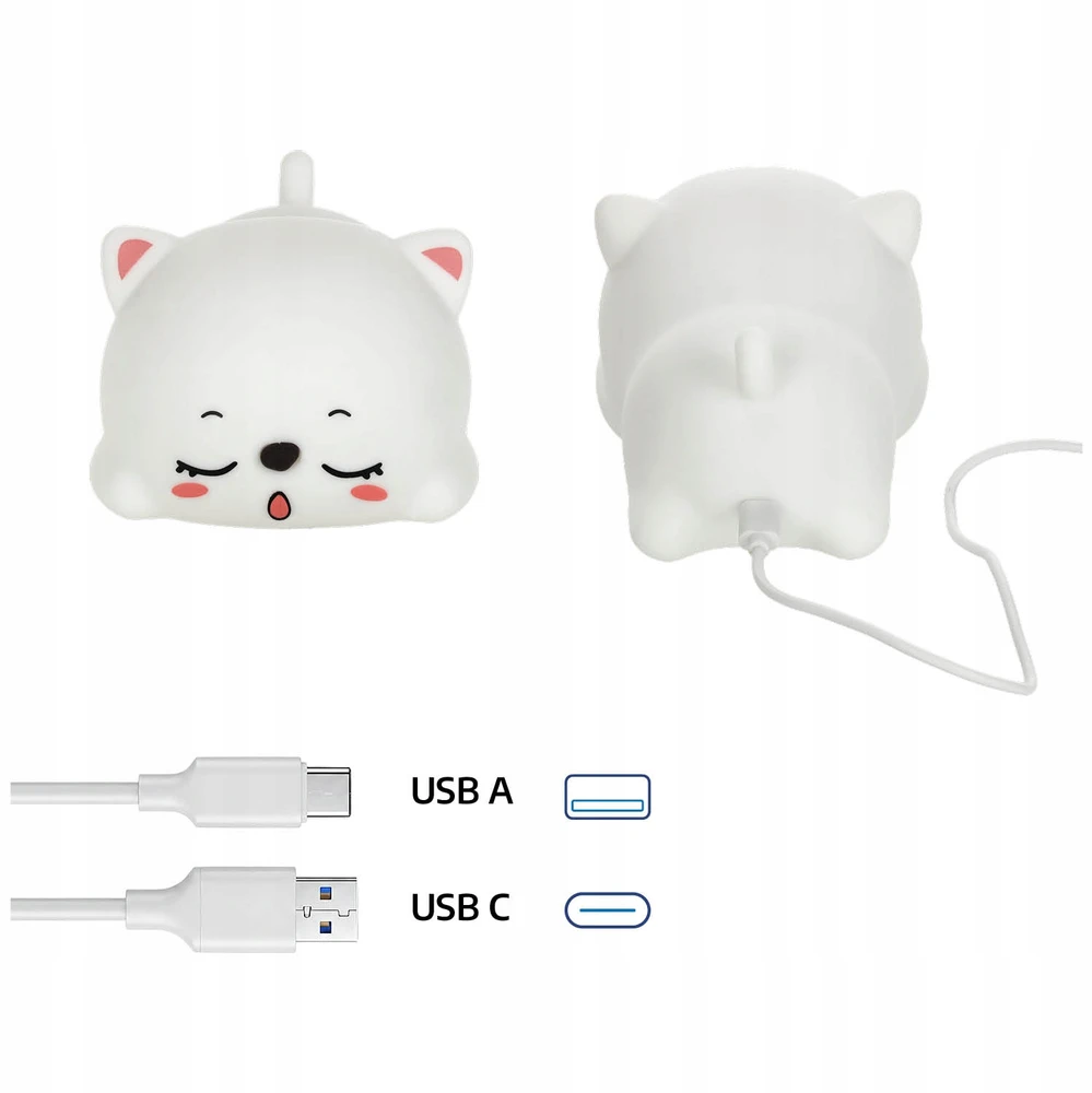 Bez Marki Naktinė lempa MIĘKKA KOTEK DLA DZIECI LED RGB USB KOLOROWA SILIKONOWA