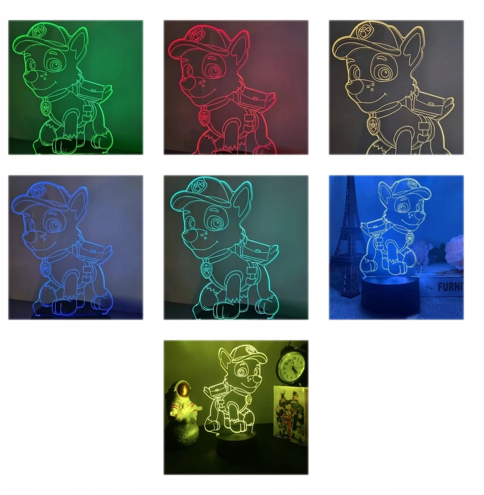Bez Marki Naktinė lempa NEON AKRYL DEKORACJA 3D LED RGB ROCKY PSI PATROL + Pultas