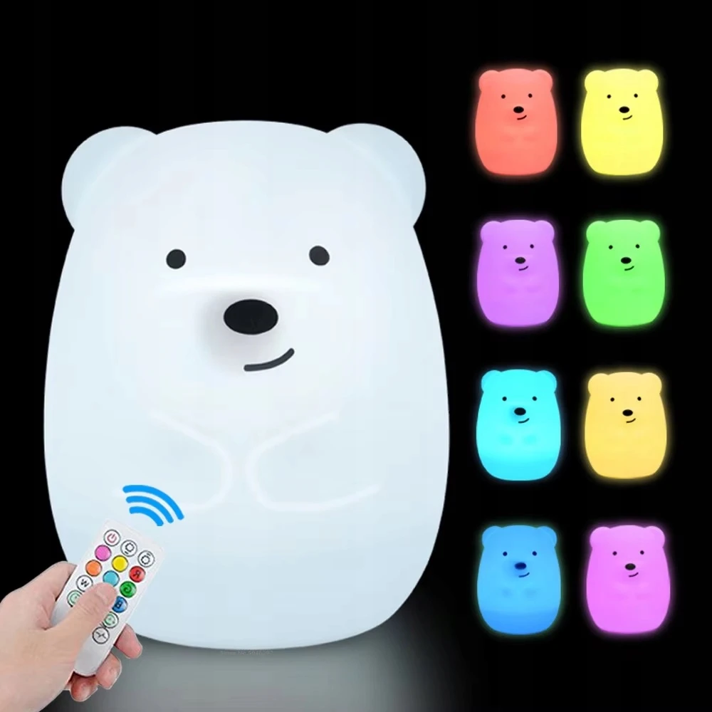 Bez Marki Naktinė lempa ŚWIECĄCY MIŚ DLA DZIECI LED RGB USB Pultas KOLOROWA SILIKONOWA