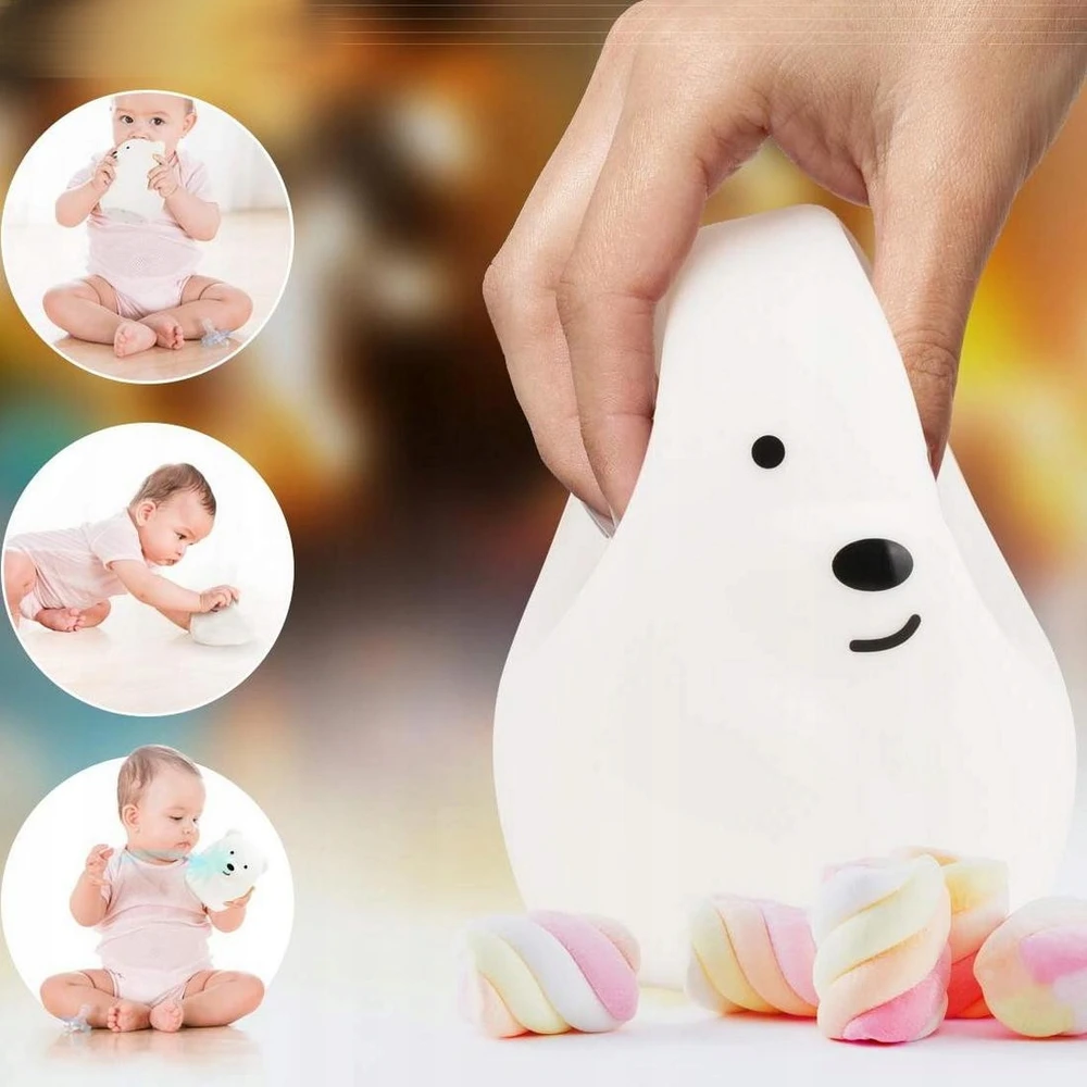 Bez Marki Naktinė lempa ŚWIECĄCY MIŚ DLA DZIECI LED RGB USB Pultas KOLOROWA SILIKONOWA