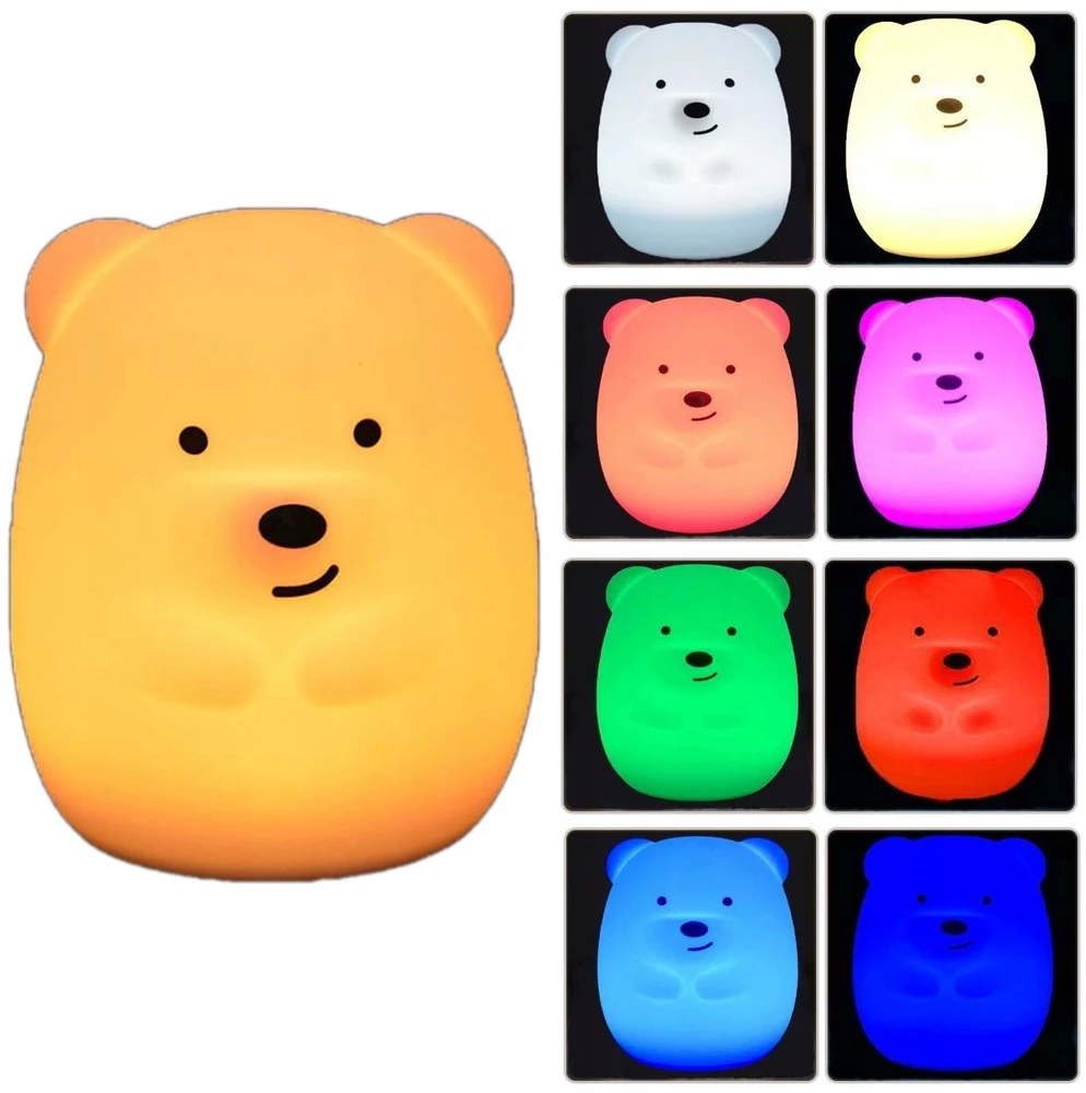 Bez Marki Naktinė lempa ŚWIECĄCY MIŚ DLA DZIECI LED RGB USB Pultas KOLOROWA SILIKONOWA