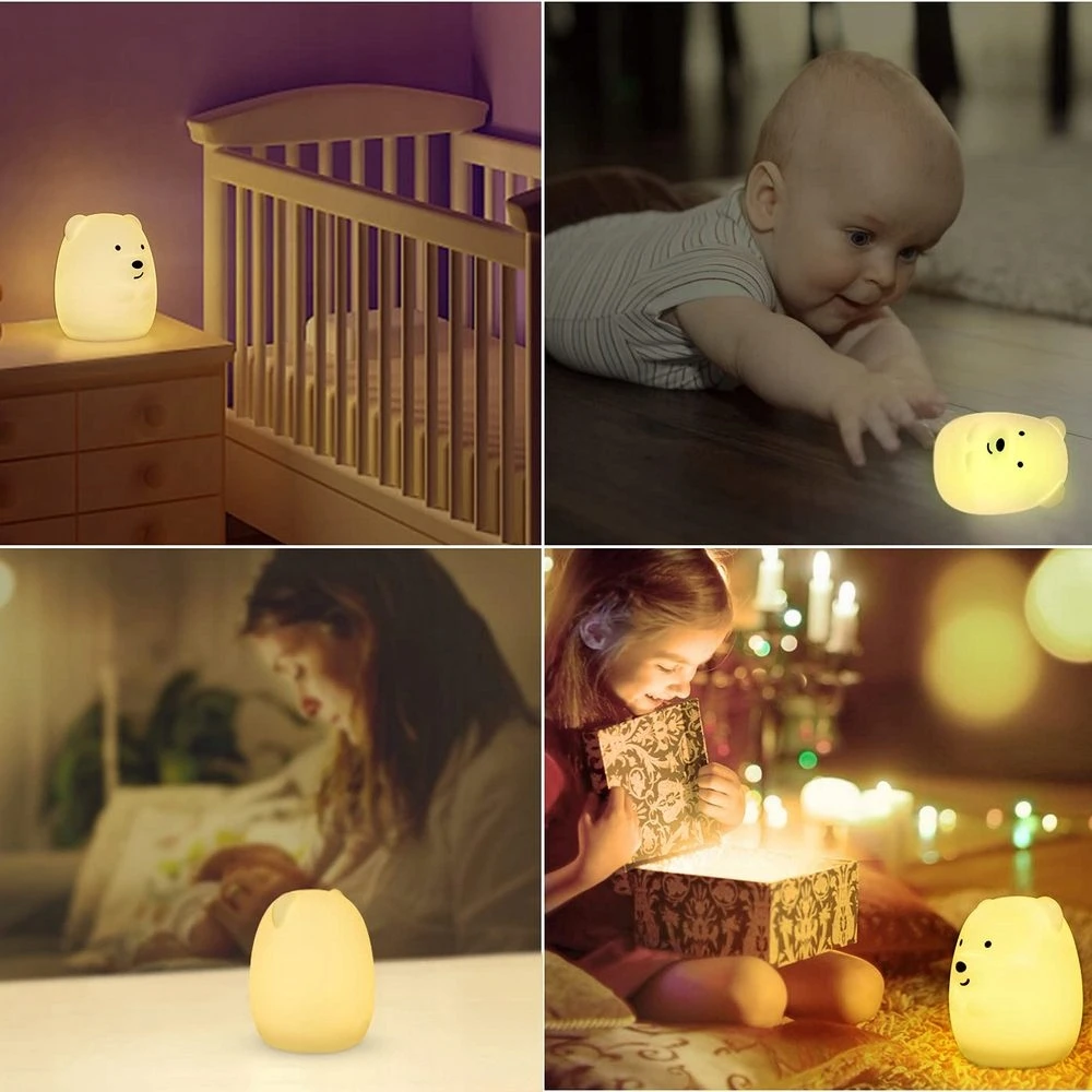 Bez Marki Naktinė lempa ŚWIECĄCY MIŚ DLA DZIECI LED RGB USB Pultas KOLOROWA SILIKONOWA