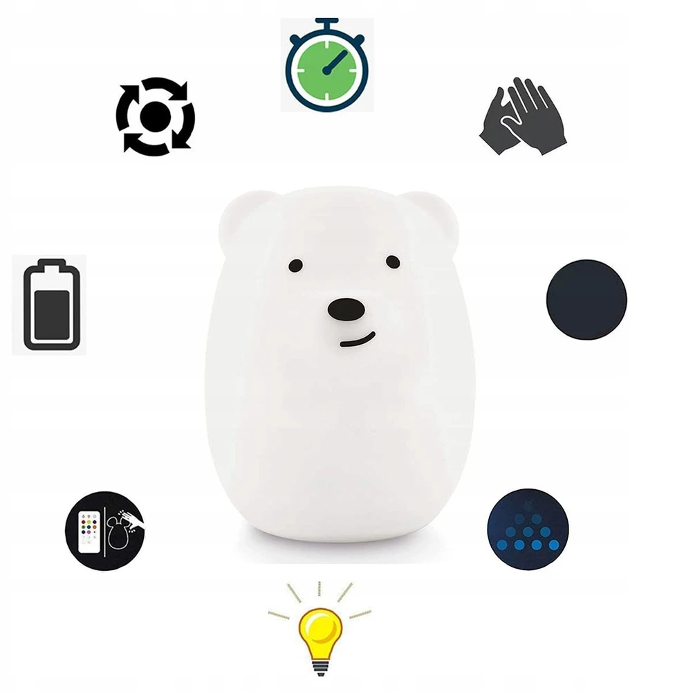 Bez Marki Naktinė lempa ŚWIECĄCY MIŚ DLA DZIECI LED RGB USB Pultas KOLOROWA SILIKONOWA