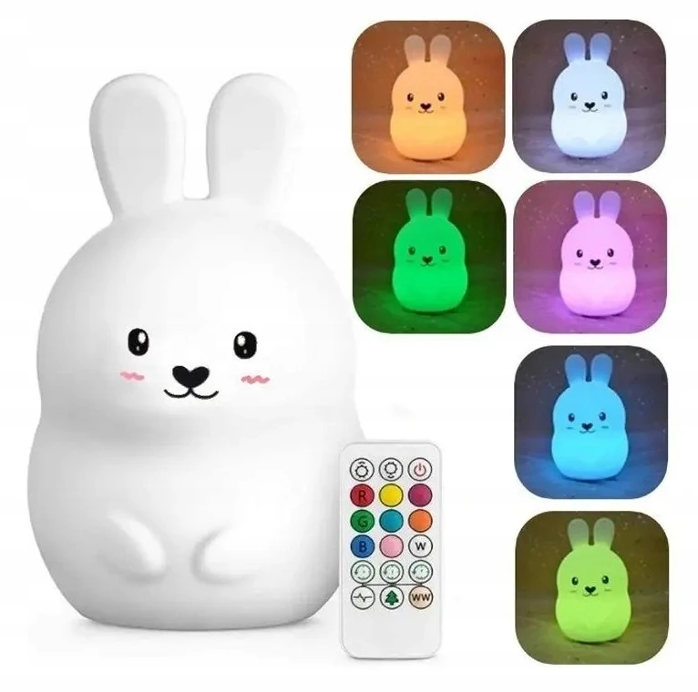 Bez Marki Naktinė lempa Triušiukas DLA DZIECI LED RGB USB Pultas KOLOROWA SILIKON MIĘKKI