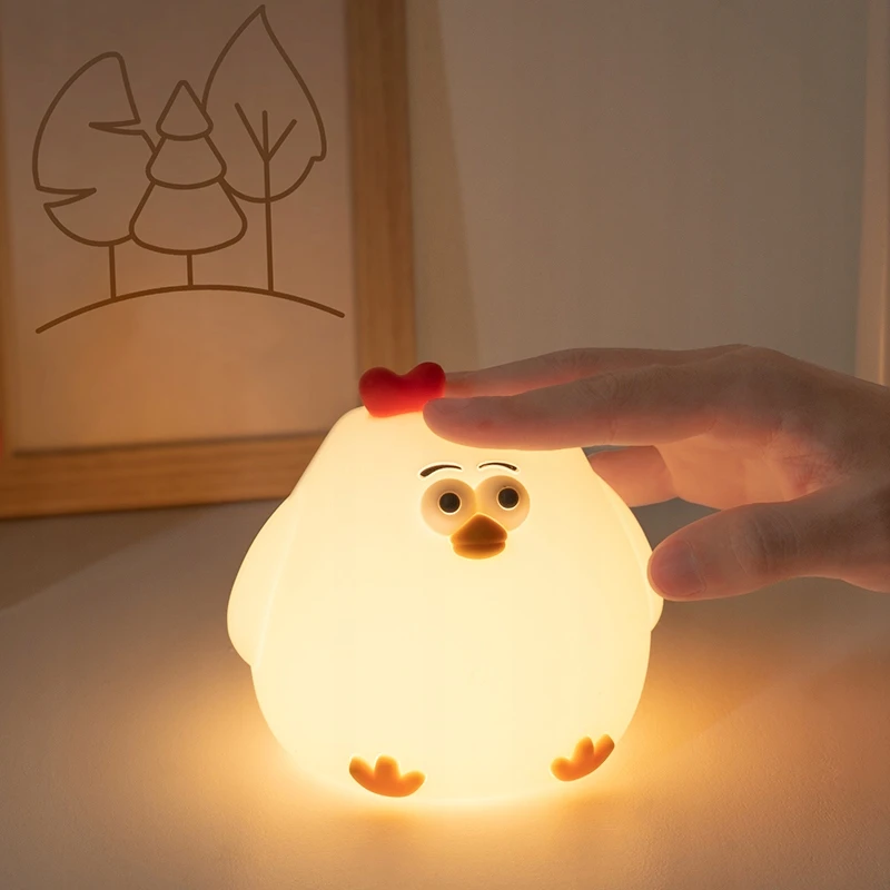 Bez Marki NAKTINĖ VIŠTĖS LEMPA VAIKAMS, MINKŠTAS SPALVOTAS 3000K LED USB SILIKONAS