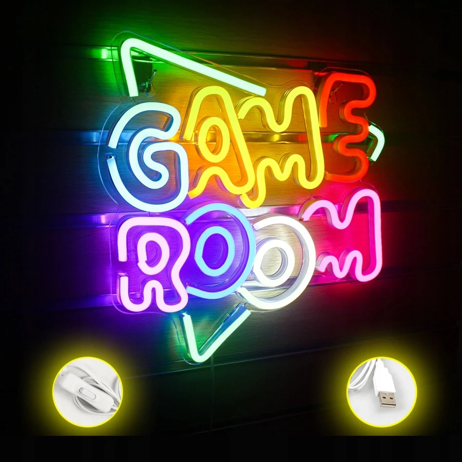 Bez Marki Napis LED GAME ROOM su žalia ramką do pokoju Gamera Gadżety gamingowe