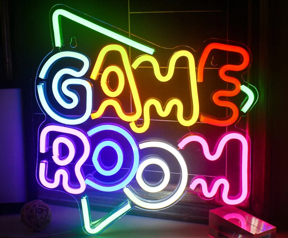 Bez Marki Napis LED GAME ROOM su žalia ramką do pokoju Gamera Gadżety gamingowe