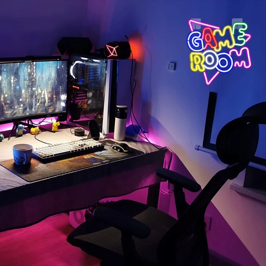 Bez Marki Napis LED GAME ROOM su žalia ramką do pokoju Gamera Gadżety gamingowe