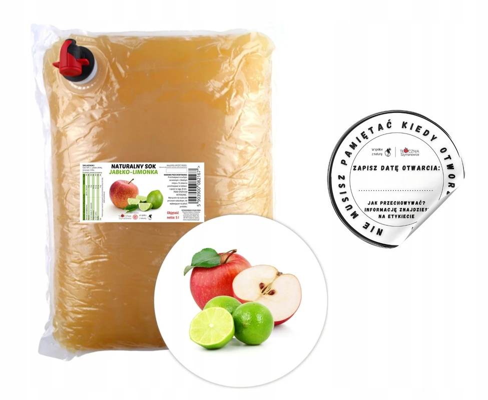 Bez Marki Natūralios 100 % NFC sultys, spaustos obuolių ir žaliųjų citrinų sultys, 5 l be cukraus