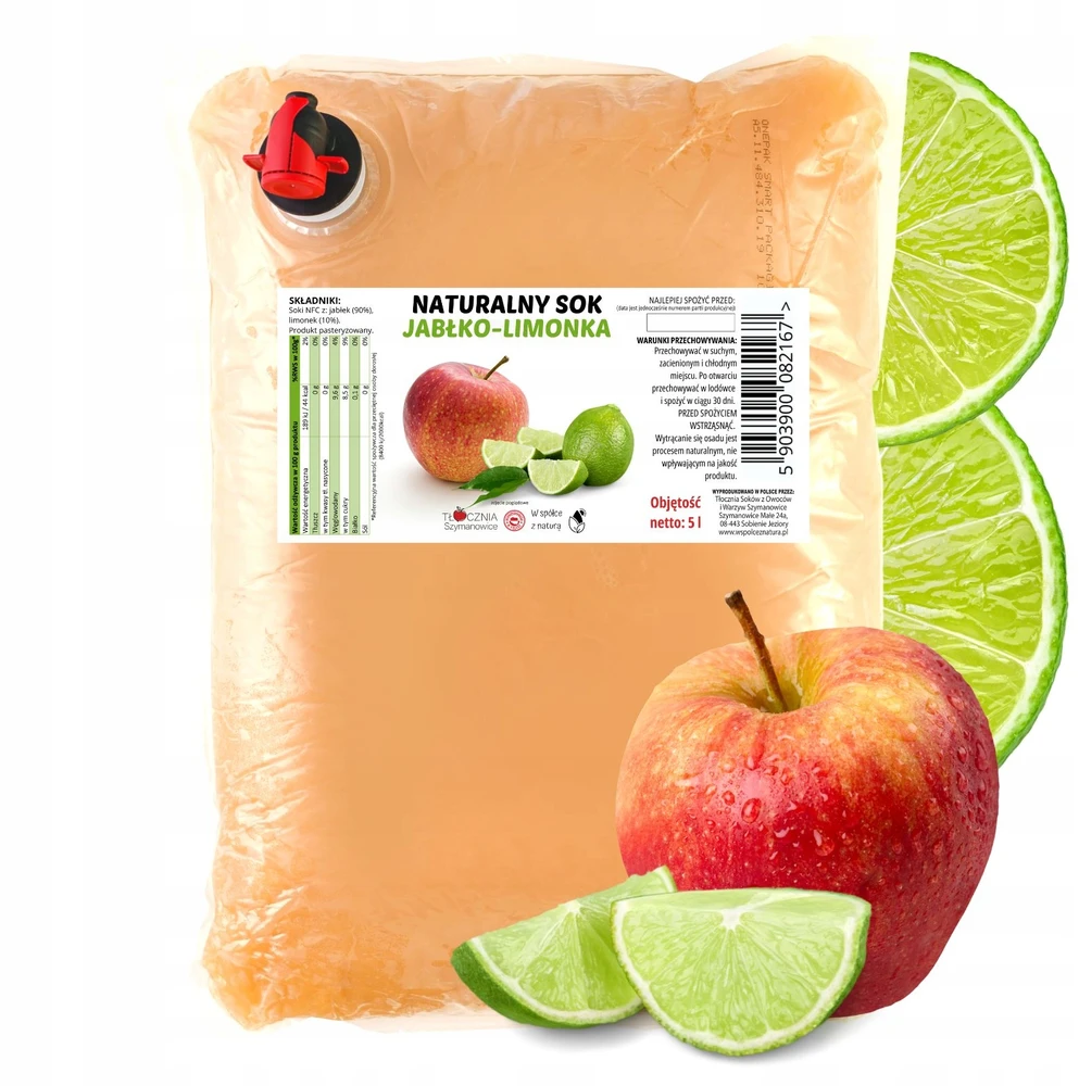 Bez Marki Natūralios 100 % NFC sultys, spaustos obuolių ir žaliųjų citrinų sultys, 5 l be cukraus