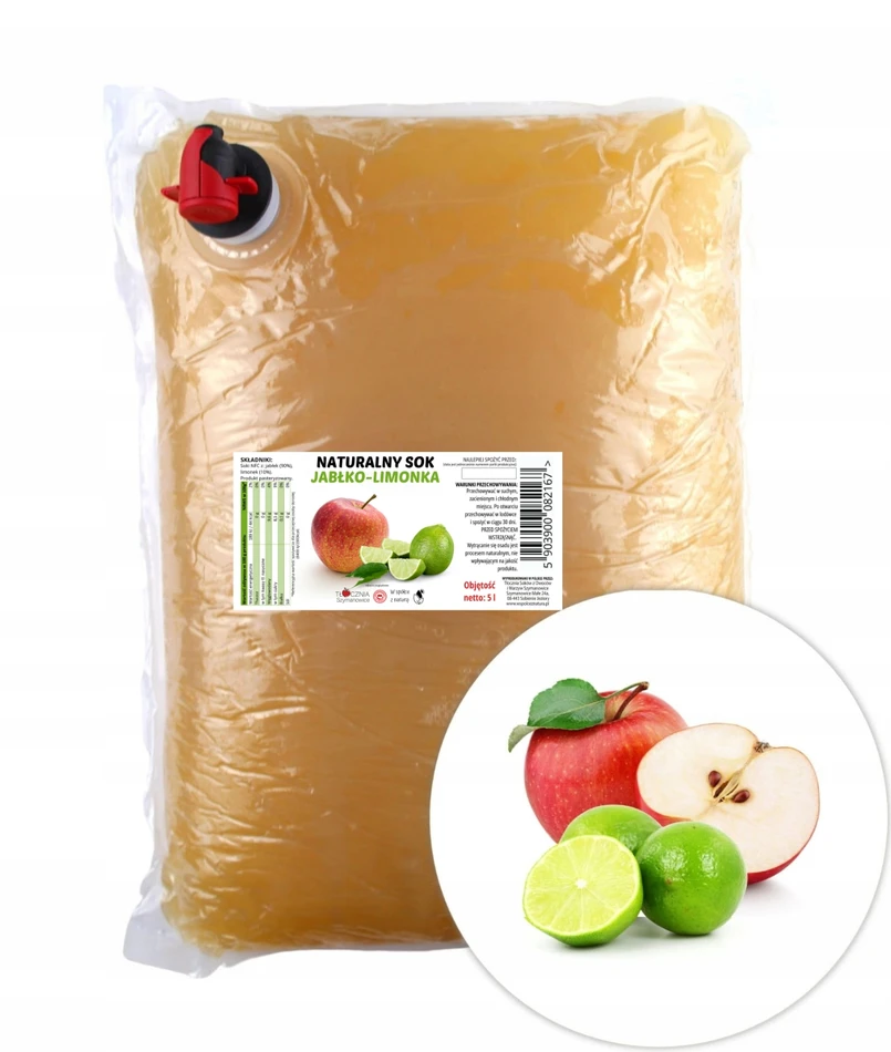 Bez Marki Natūralios 100 % NFC sultys, spaustos obuolių ir žaliųjų citrinų sultys, 5 l be cukraus