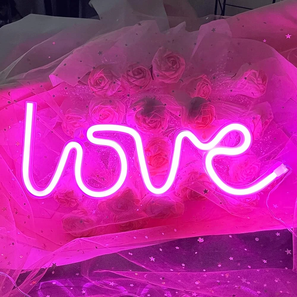 Bez Marki NEON LED NA ŚCIANĘ LAMPA USB NOCNA LOVE ROŽINĖ DEKORACJA DO POKOJU OZDOBA