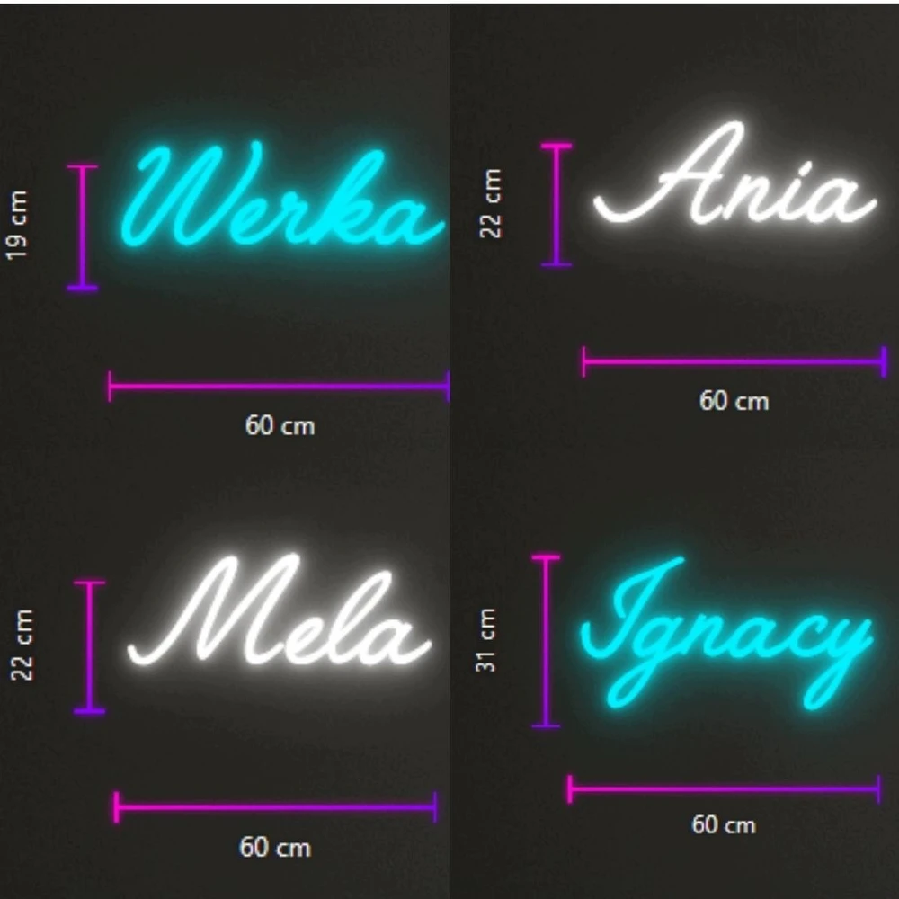 Bez Marki Neon LED personalizowany su imieniem 60cm, LEDEON na ścianę + pilot NEMOKAMAI