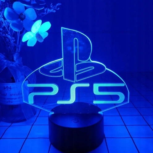 Bez Marki NEONINĖ NAKTINĖ LEMPA AKRILINĖ 3D DEKORACIJA HOLOGRAMOS LED RGB LOGOTIŠKAS PS5 + NUOTOLINIO KONTROLĖ