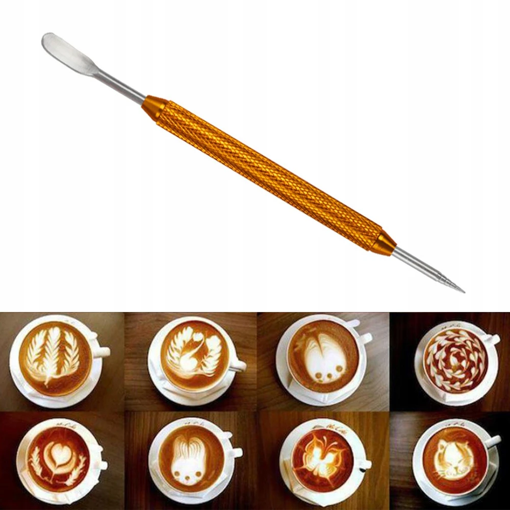 Nerūdijantis plienas, Dekoratyvinė adata, Latte Pull Flower kavos adata Gold