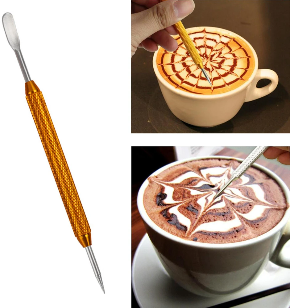 Nerūdijantis plienas, Dekoratyvinė adata, Latte Pull Flower kavos adata Gold